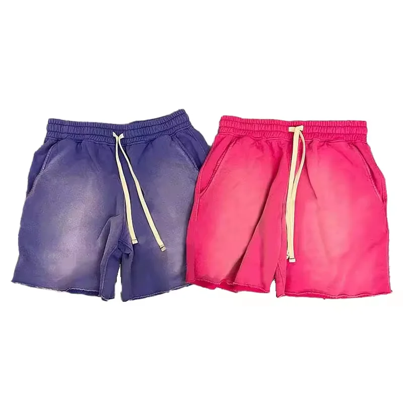 Vintage Sun Faded Streetwear Oversized Shorts Unisex French Terry Cotton Acid Wash Distressed Shorts
