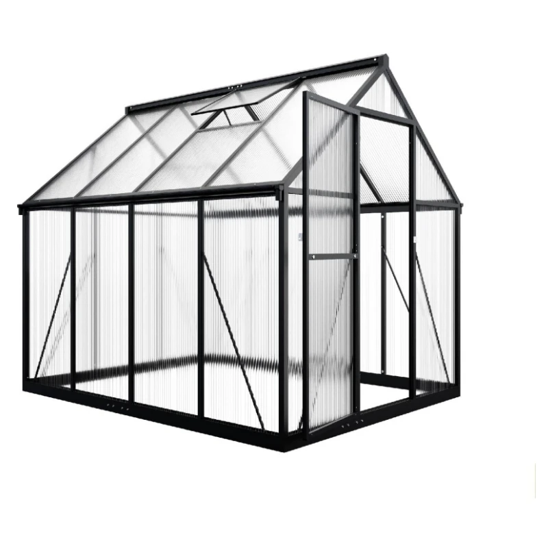 Outdoor Aluminum Polycarbonate Greenhouse with Ventilation Doors Walk in Greenhouse for Outdoors Backyard