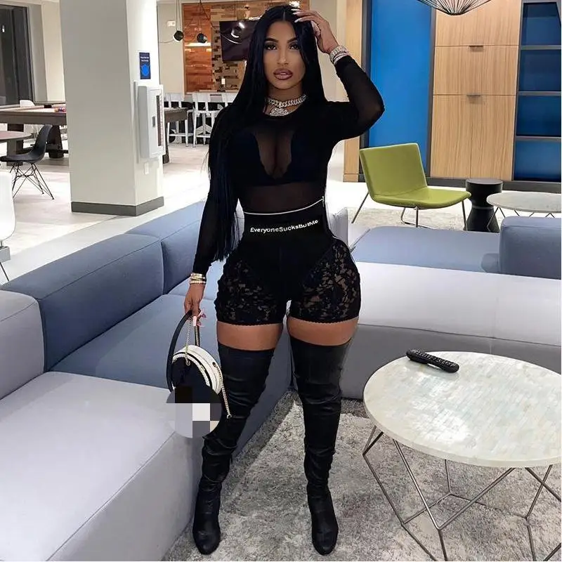 
KSX03535 Lace Letter See Through Girl Shorts Women Shorts For Women 