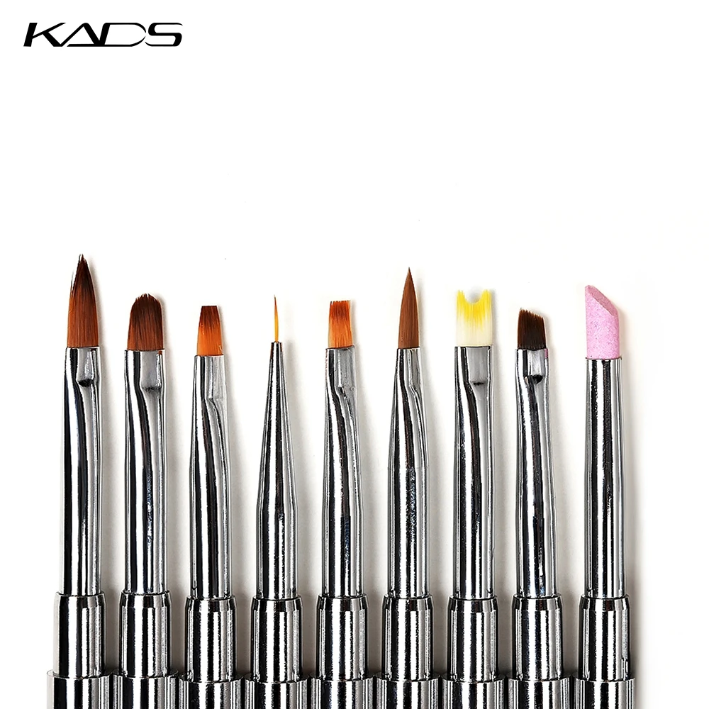 KADS Hot Sell Custom Logo Rhinestones Kolinsky Acrylic Marble Brushes Flower Painting UV GEL Nail Art Brush Set Manicure Tool