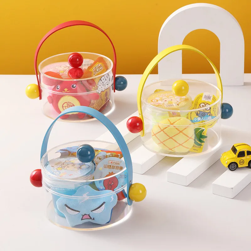 New Wedding Gift Display Box Clear Acrylic Cute Round Storage Boxes with Handle Transparent Acrylic Candy Gift Box with Lid