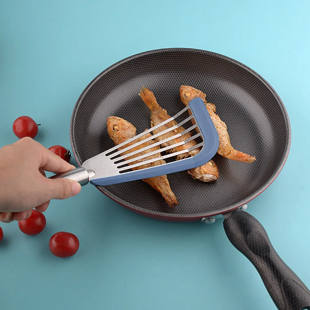 Wholesale Stainless Steel Kitchen Slotted Turner Fish Spatula with Silicone Edge