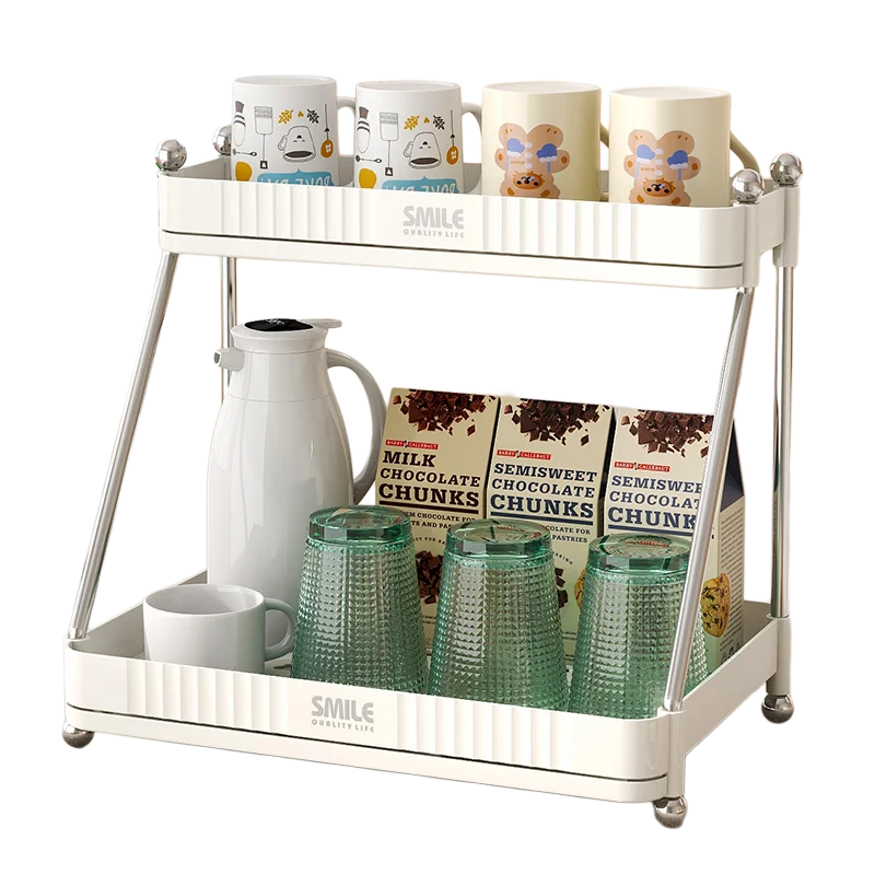 Kitchen bathroom sink cup  drain 2 tier shelf tea bag coffee capsules snack storage organizer double layer plastic rack