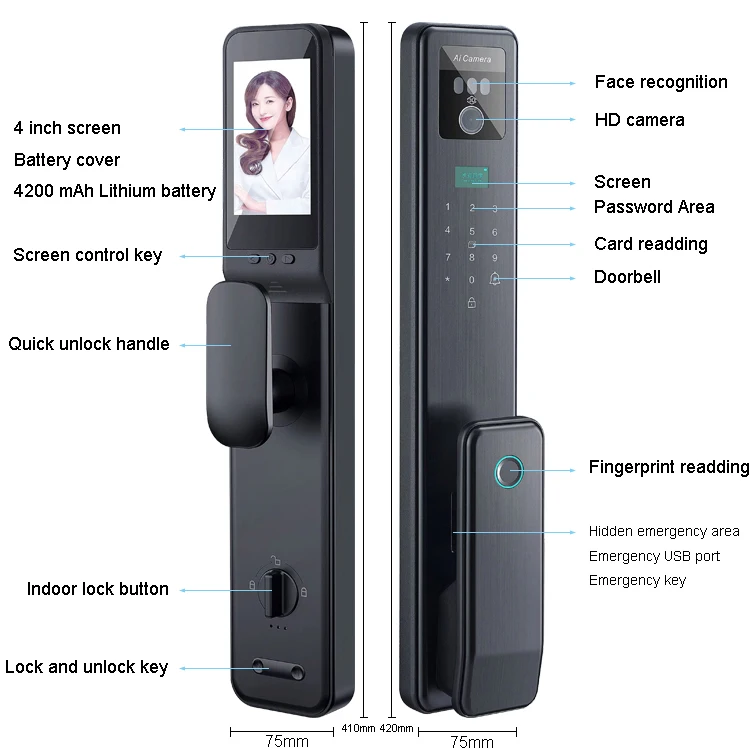 Tuya smart 3D Face Recognition Digital Fingerprint Lock Russian voice Card Wifi App Home Security Door camera Lock