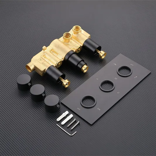 Villa Luxurious Thermostatic Shower Diverter Rainfall Shower Faucet Set with Ceiling Waterfall Shower Head Brass Modern Black