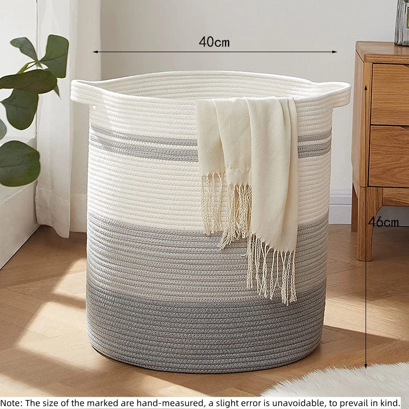 Custom Folding Cotton Rope Laundry Basket Organizer Woven Storage Basket for Blankets Toys Snacks with Handle