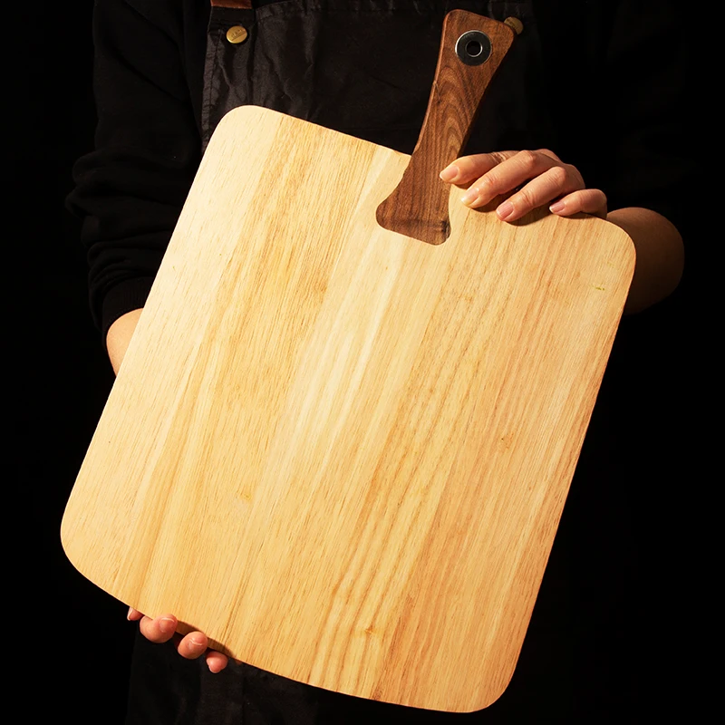 Natural Rubber Wood walnut wooden handle Chopping Board For Cheese Cutting Kitchen use Wood Steak Platter With Metal Hole