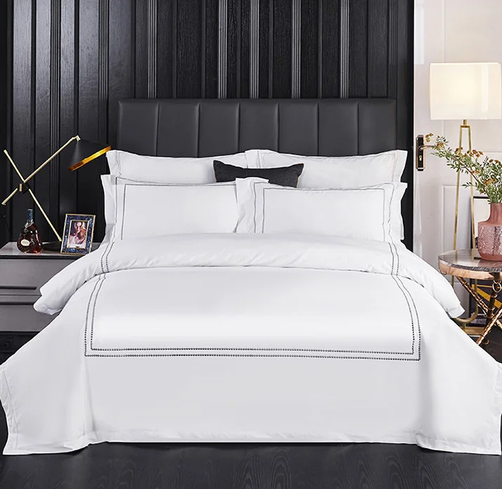 Wholesale Bedding Set 100% cotton Bedsheets Duvet Cover Set Queen King Size Bed spread Embroidery Hotel Bedsheets