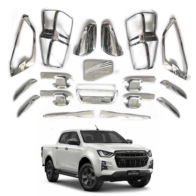 4x4 Pickup Truck Accessories Black Chrome Door Handle Light Cover Full Set Body Kits for Isuzu Dmax