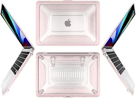 Light Pink Heavy Duty Honeycomb Design with Slim TPU Bumper and Fold Kickstand laptop case for Macbook 11 12 13 15 16inch