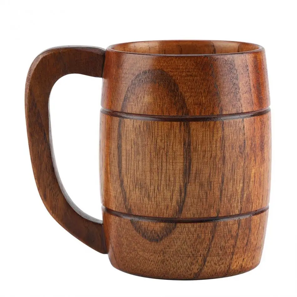 H27 350ml Japan Style Cup Food Grade Eco-friendly Creative Drinkware With Handle Natural Wooden Drinking Beer Mug