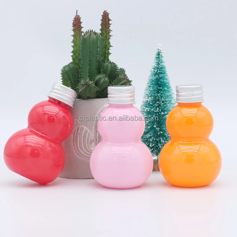 Hot selling 300ml unique gourd shaped plastic bubble tea fresh juice bottle