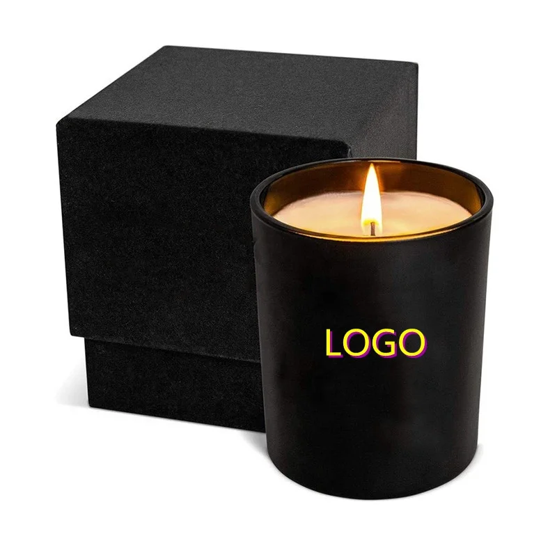 
200ml 300ml 400ml 490ml 530ml Customization Logo Matt Black Glass Elegant Candle Holder Jar and gift box for Wedding Part Decor 