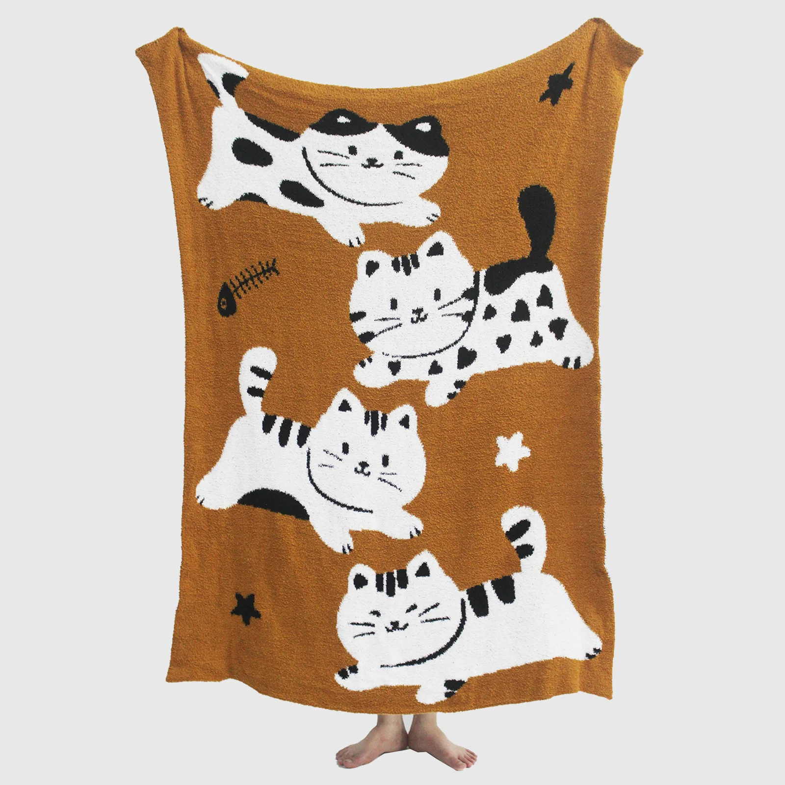 Chunky Tiger Print Knitted Blankets For Beds Manufacturers Animal Pattern Blankets For Winter