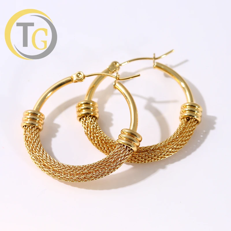 18k Gold Plated Chunky Big Circle Dangle Hoop Earrings Trendy Fancy Jewelry Sterling Round Vintage Women Earring