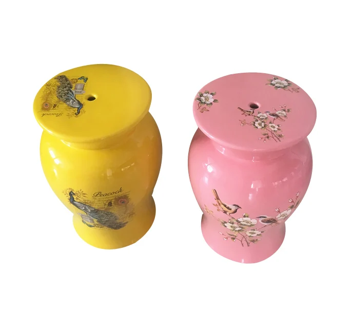 Jingdezhen Modern Mushroom Shape Flower Bird and Peacock Ceramic Garden Stool for