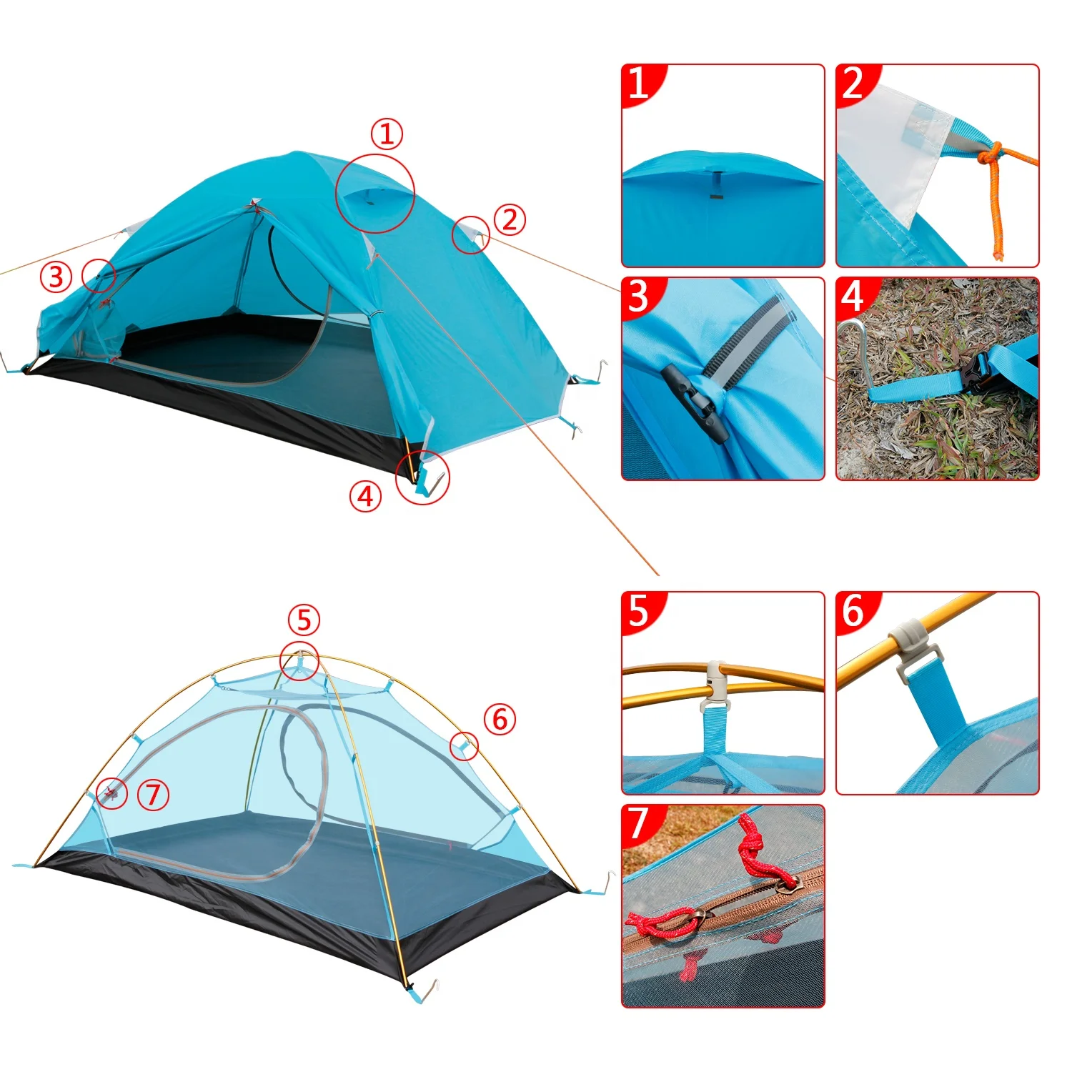 CLM Outdoor New Design Aluminum Pole Folding Ultralight Hiking 2 person Camping Outdoor Tent