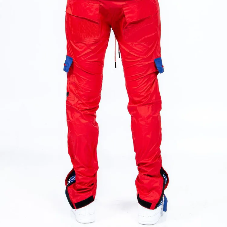 OEM Custom Cargo Mens Elastic Waist Pants Nylon Casual Trousers Sweats Stacked Joggers Sweatpants Pants With Pockets