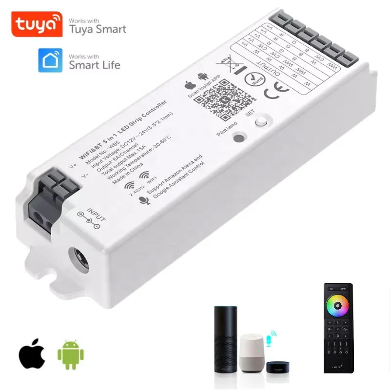 Смартфон Tuya с Wi-Fi RGB RGBW DC 12 В 24 5 в 1 контроллер светодиодной