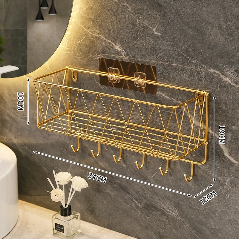 Waterproof Square No Drilling Wall Mounted Metal Bathroom Storage Adhesive Shelf Organizer Multi Functional Storage Rack