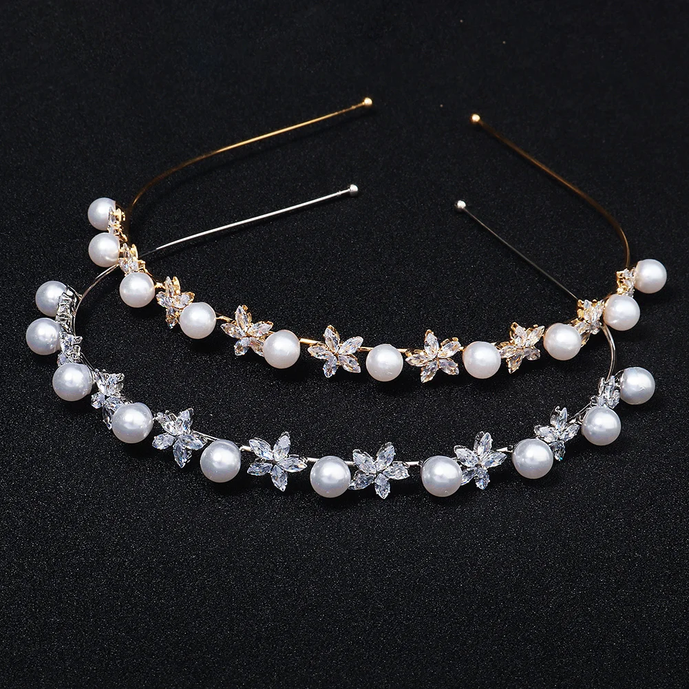 Factory Hot Sale Wedding Hair Accessories Fashion Flower Pearl Designer Metal Rhinestone Crystal Headbands For Women