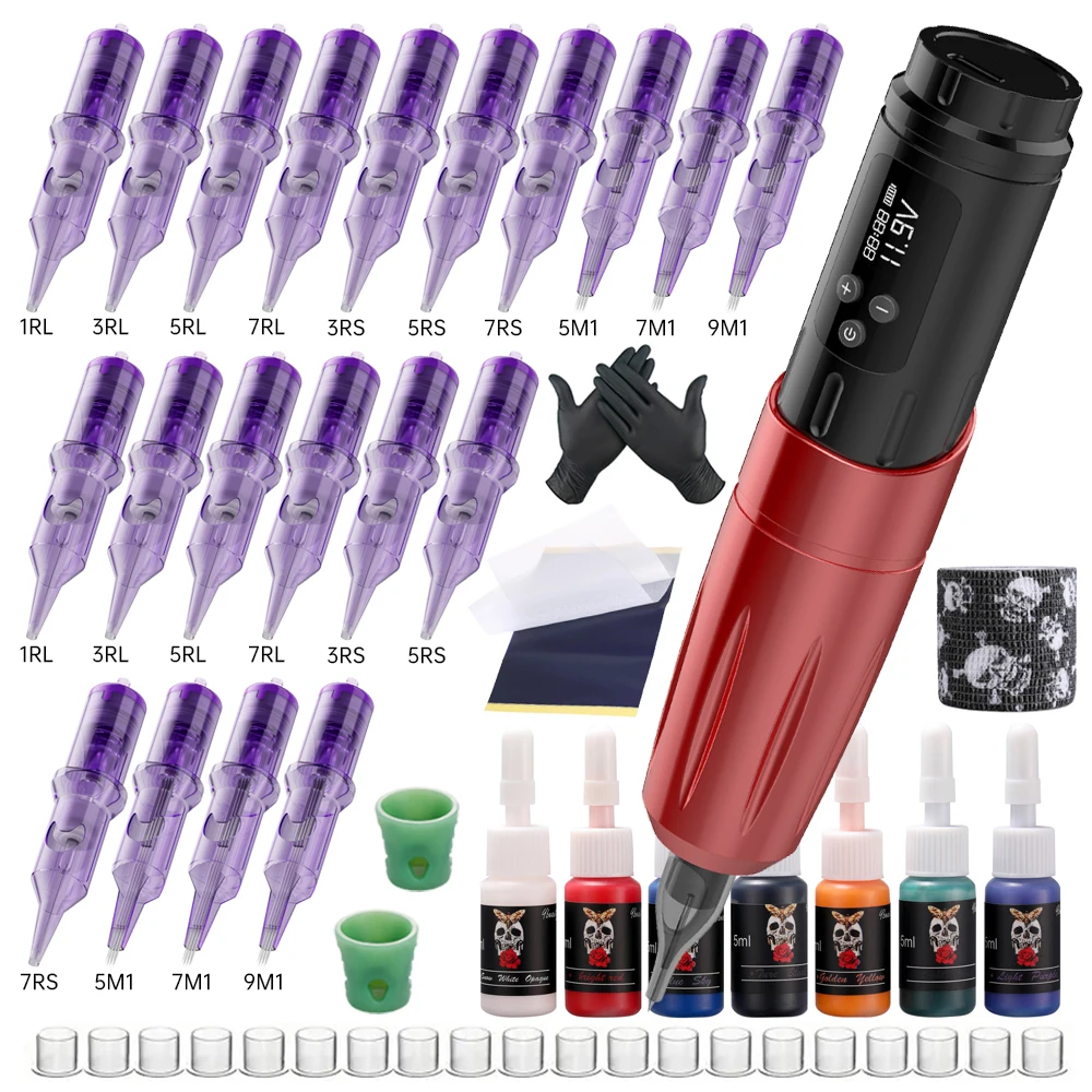 Wireless Professional Tattoo Kit Light Weight High Quality Two Color Red Black OEM Tattoo Machine Pen Gun For Tattoo Art Studio