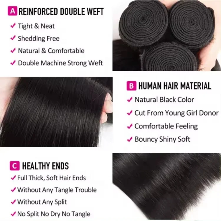 Wholesale 100% Virgin Human Hair Wigs Raw Cuticle Aligned Hair Straight Bundles With Lace Frontal Closure