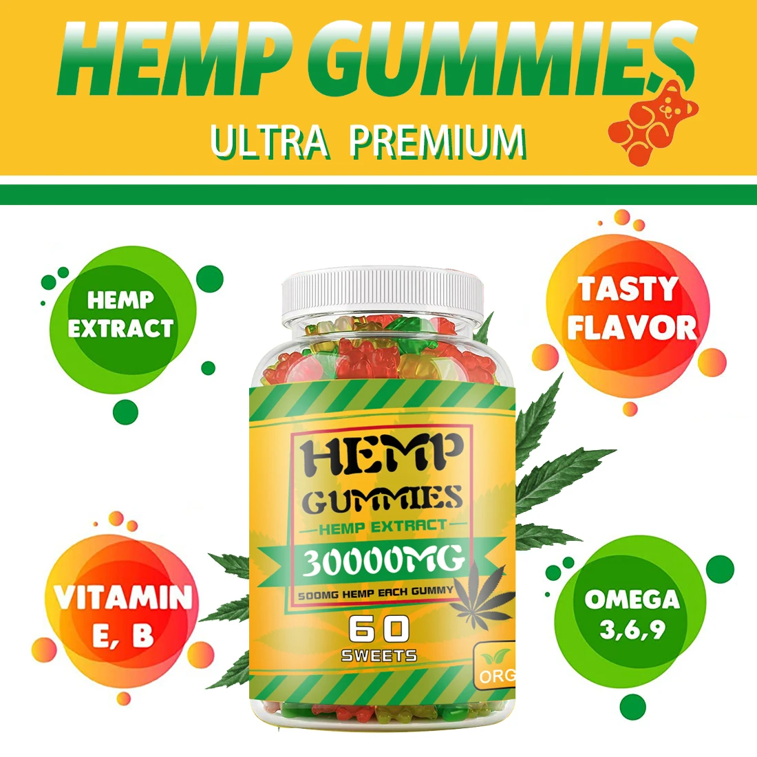 OEM/ODM Hemp gemmies Soothe Body High Potency Hemp Oil Vitamins Natural Fruit Flavored Gummy Omega 3 6 9