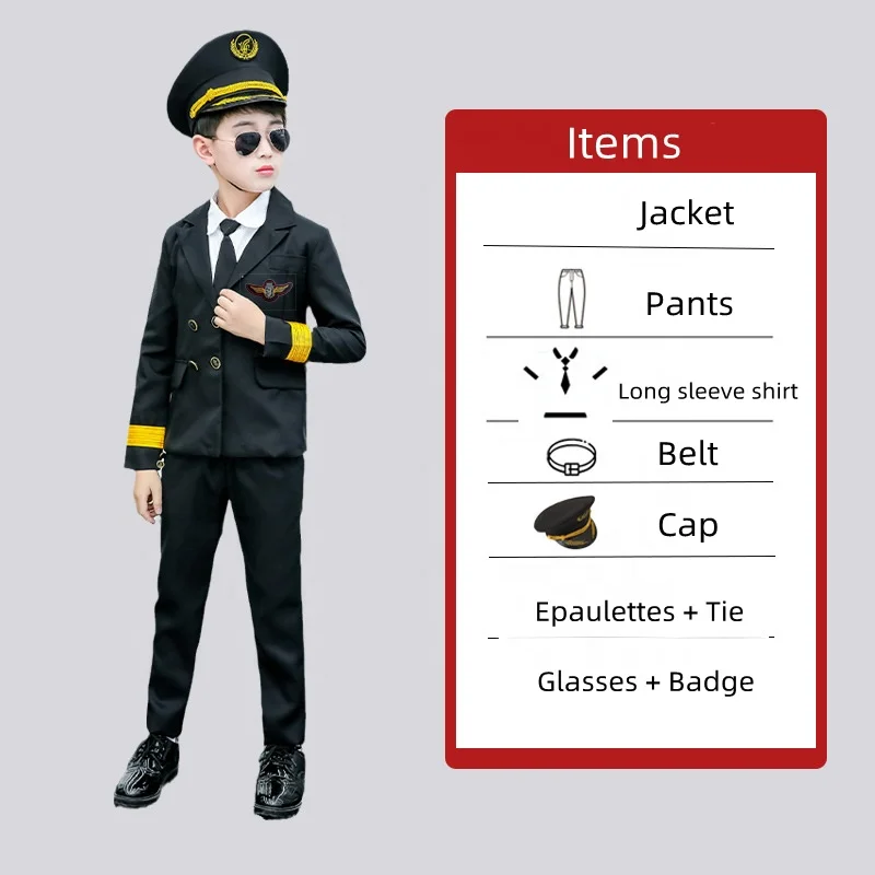 Design Cosplay Kids Airline Pilot Uniform For Performance Pilot Uniform Suit For Kids