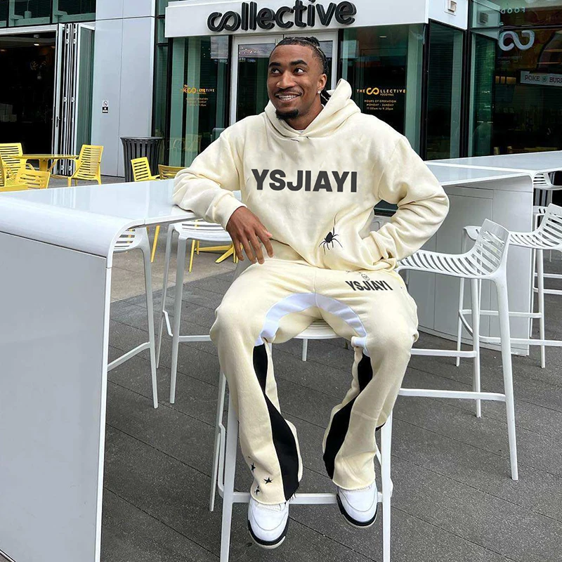 Custom logo Stacked Sets Sweat Suits men Two Pieces Winter Flare Pants Sets hoodies Tracksuits sweatsuit for Men