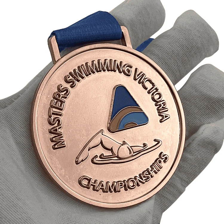 Custom Logo 3D Design Medallion With Printing Ribbon Zinc Alloy Swimming Medal