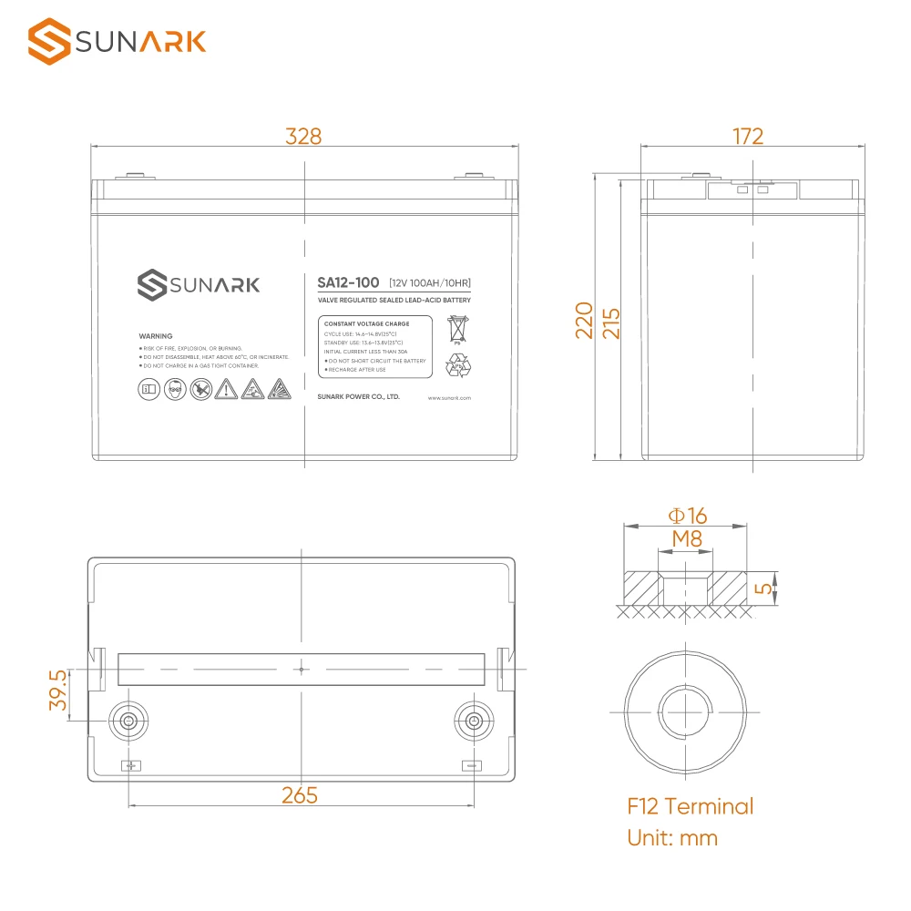 Свинцово-кислотная батарея Sunark Osaka 12 В 100 А/ч 120 свинцово-кислотная