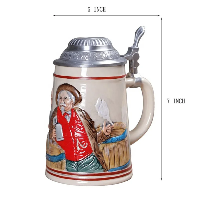 0.6L Metal Pewter Lid Stein Germany Oktoberfest Tankard with Eagle for Water and Tea Horn Coffee Mug Drinking Glass
