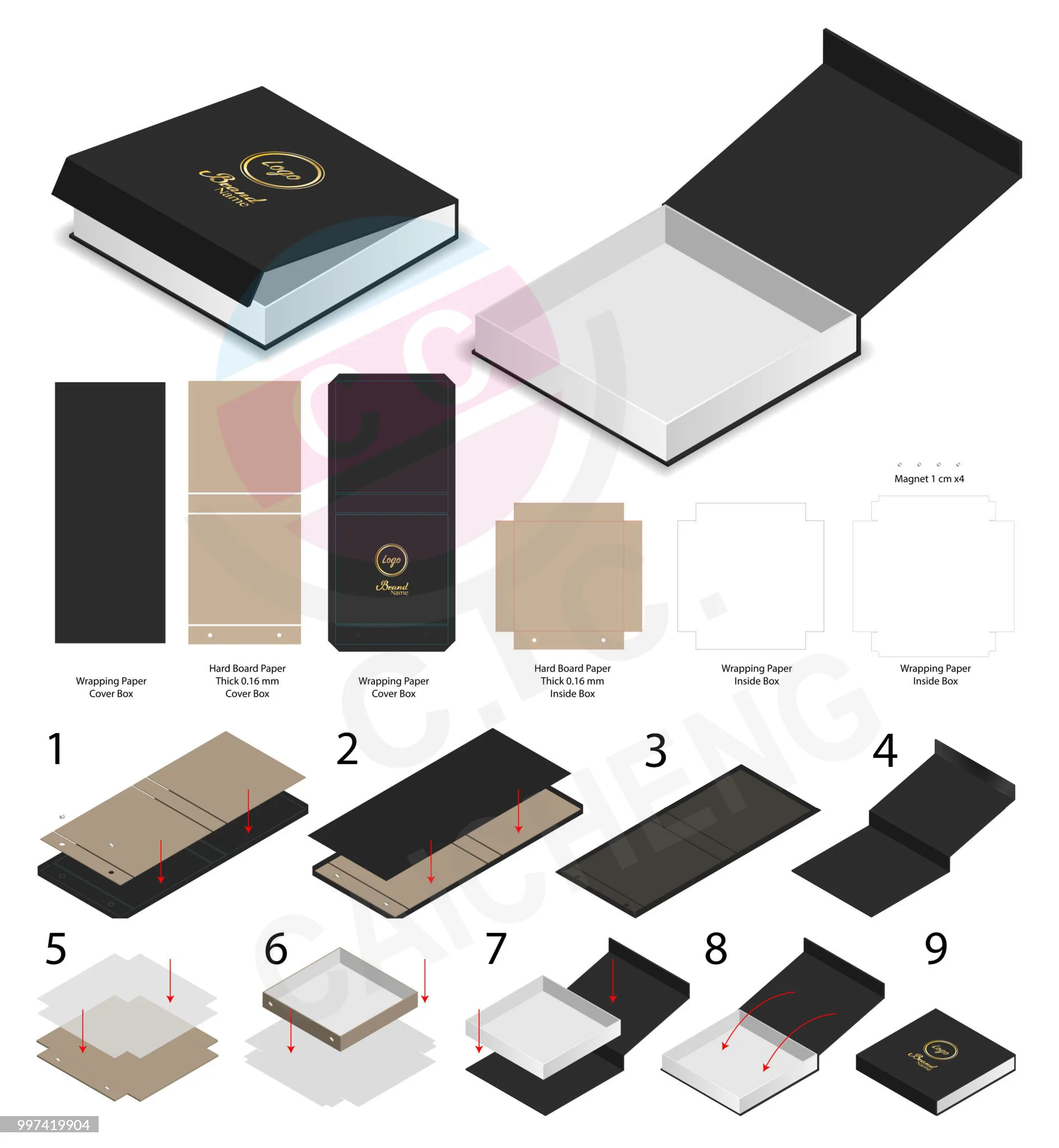 Luxury Black Printing Packaging Rigid Paperboard Paper Box Custom Logo Storage Sunglasses Magnetic Gift Box