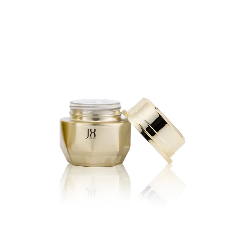 Unique 30 50 g 1 oz Empty Gold Facial Cream Containers Cosmetic Glass Jar Eco Gold  for Cosmetic Cream With Plastic Caps