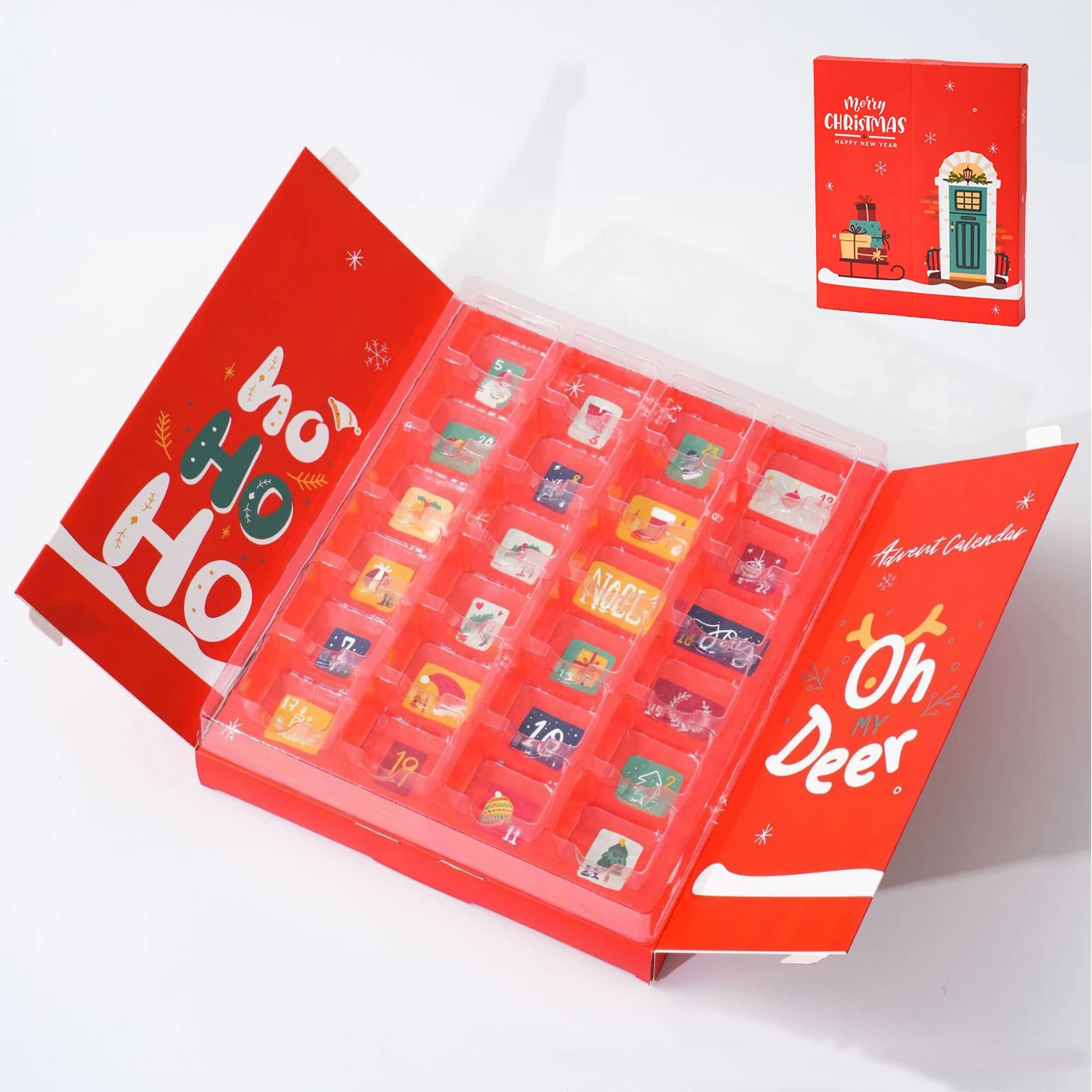 with Plastic Tray Empty Advent Calendar Two Double Door Open Packaging Custom Supplier 24 Days Christmas Toy Blind Box