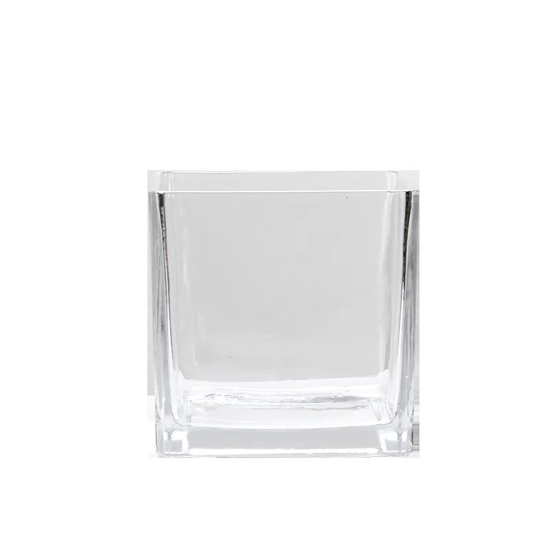 Home decoration use wholesale square clear empty hydroponics glass vase glass jars container for candle making