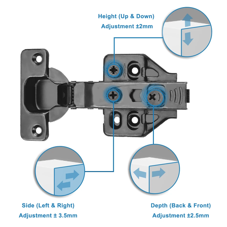 ROEASY Black Nickel Hinge for Cabinet Door Soft Close 3D Hydraulic Hinge with Cover for Cupboard Wardrobe Hinge