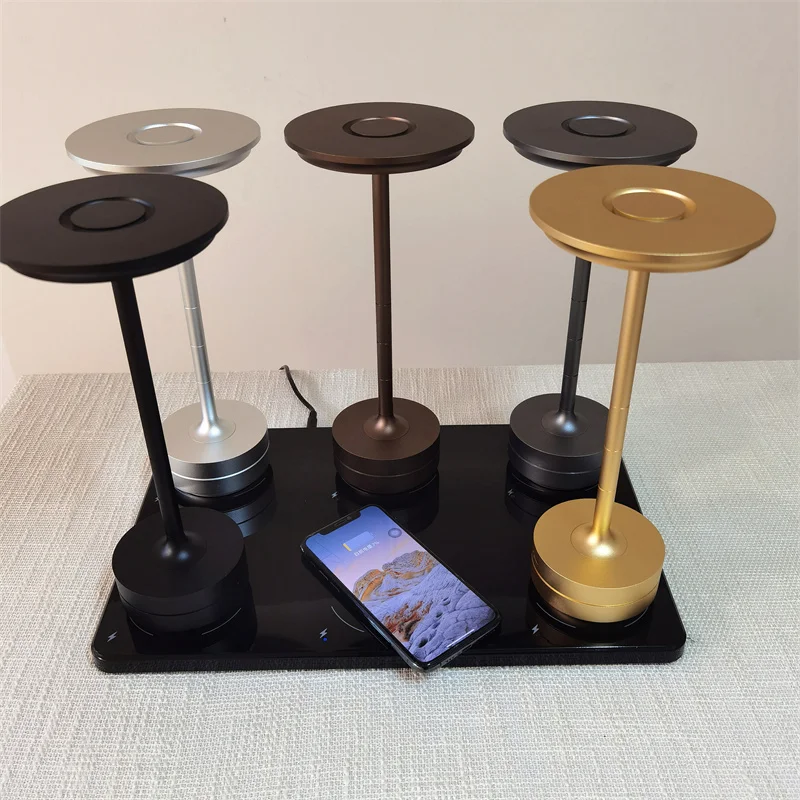 IP54 Waterproof portable Cordless LED Desk Table Lamp for Hotel Bedroom Restaurant with wireless tray charging trolley