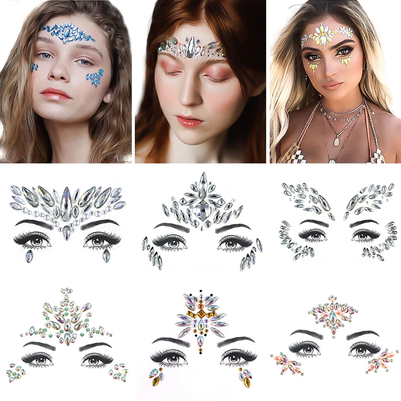 Hot Selling Popular Body Tattoo Self Adhesive Face Crystal Jewels Rhinestones Gem Sticker Face Crystal Stickers