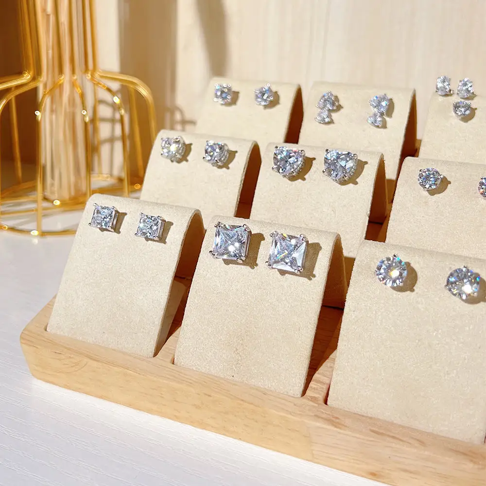 2024 TOP PICK Valentine Day Anniversary Gift S925 Silver Rhodium Plated Heart Square Round Diamond 5A Zirconia Stud Earrings