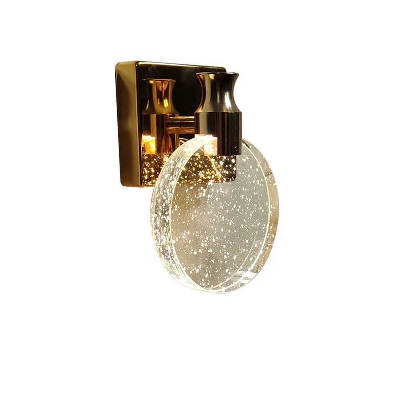 Wholesale Europe Nordic design luxury  bedroom wall light interior bedside round crystal scone wall lamps