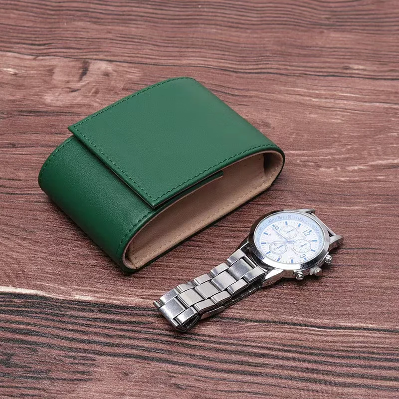 Retro crazy horse cow leather watch storage box three removable travel convenient button protective cover