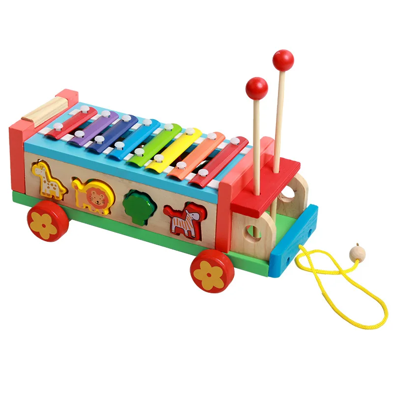 Wooden Toys Xylophone Piano Shape Sorter Pull Along Car Wooden Animals Christmas Birthday Gifts for Kids