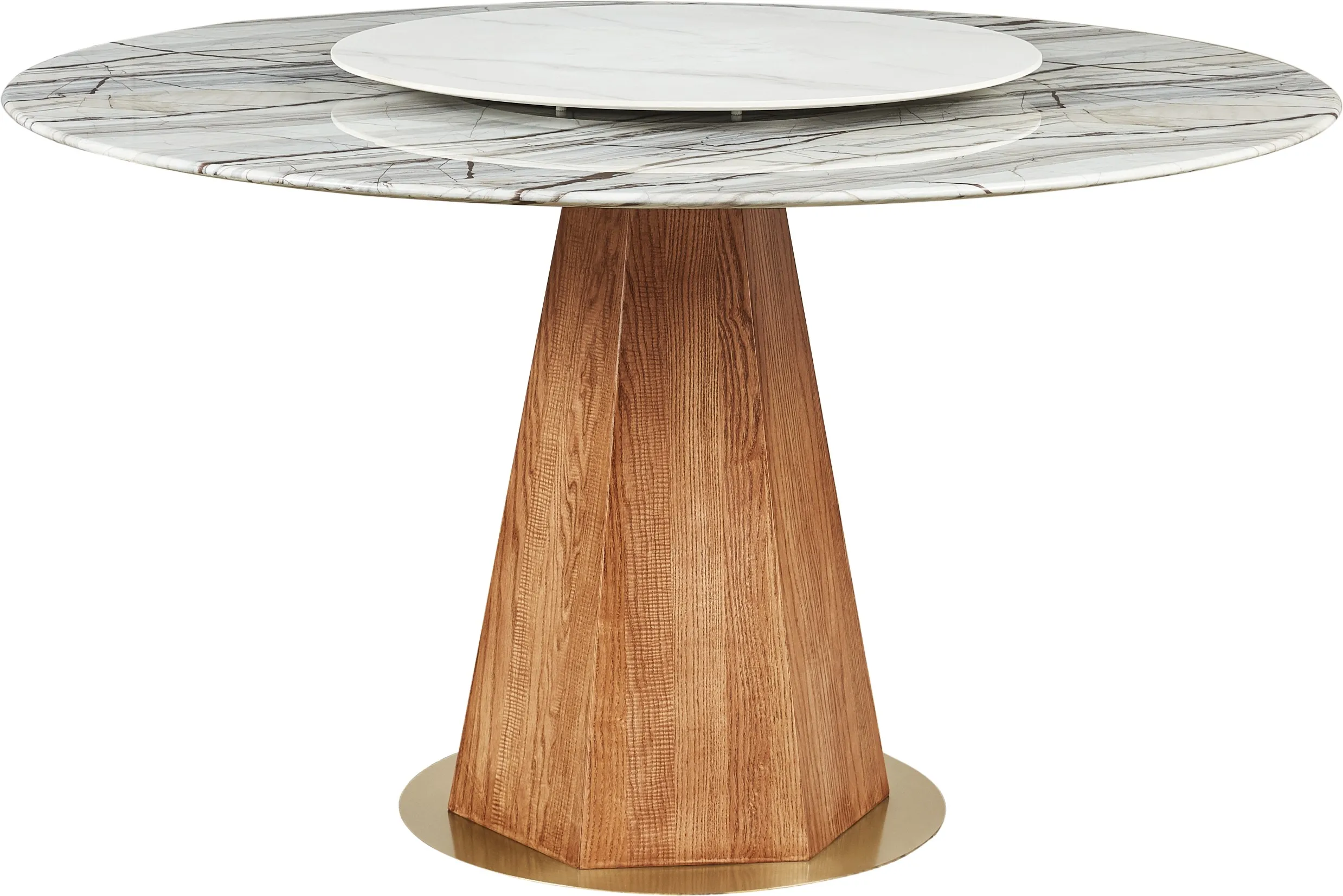 Guangdong Foshan Factory Marble Dining Table Round Rotating Dining Table and With A Wooden Foot With a Metal Base