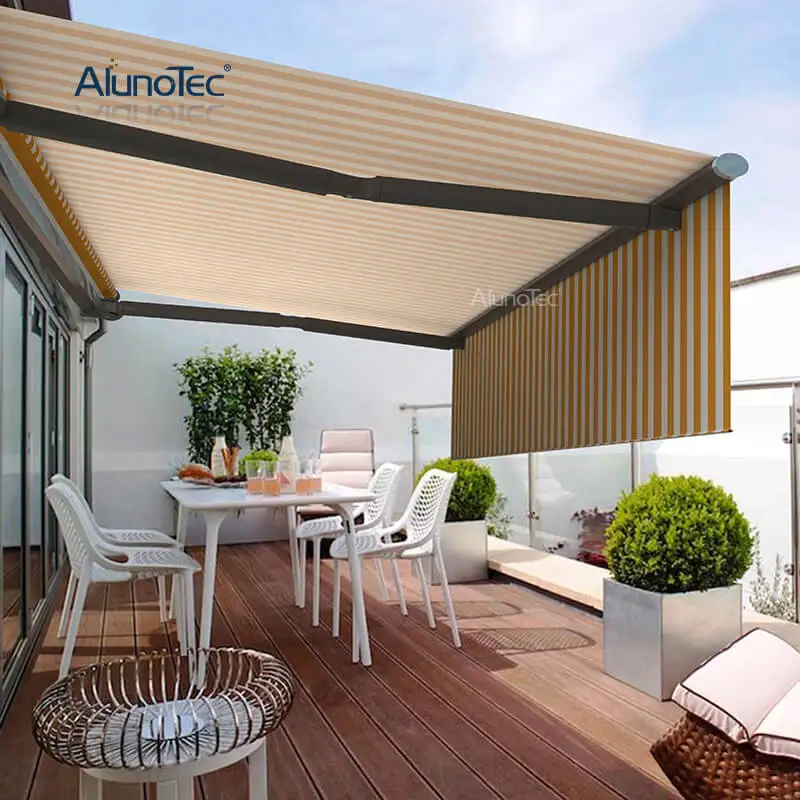 AlunoTec Customized Retractable Pergola Vertical Awning Motorized Folding Arm Awning Cassette