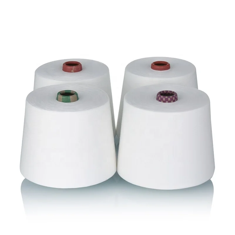 100% Spun Polyester Yarn Raw White for Knitting Weaving Ne 21S 30S 32S 40S 45S 50S Polyester Yarn