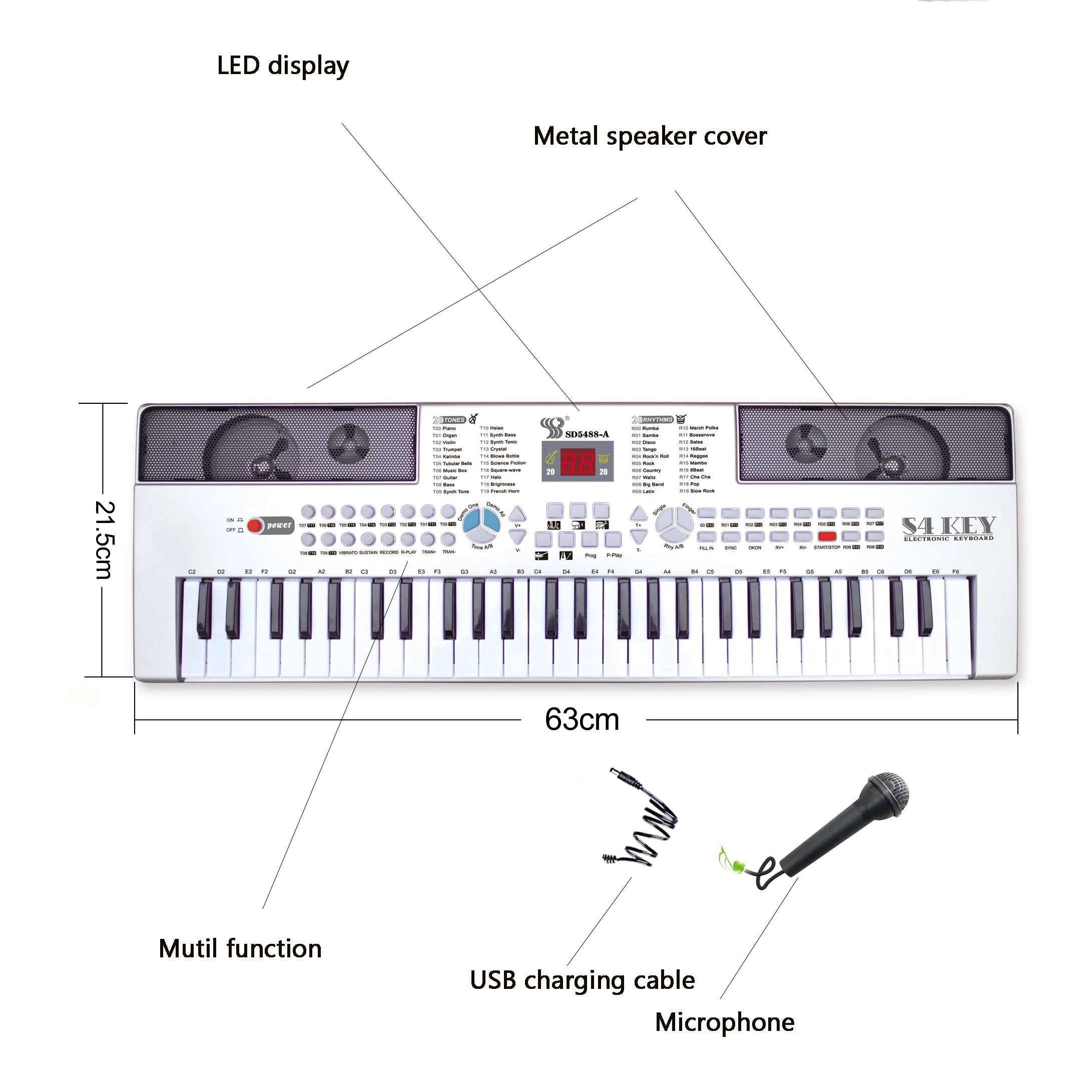 Factory original sources 54 keys multi-functional musical toys digital electronic organ keyboard electric piano music instrument