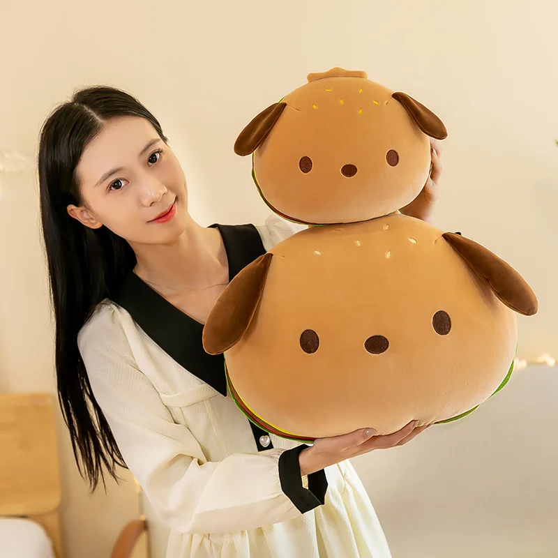 New design Custom toys cute cartoon Hamburger dog doll stuffed animal dog toys round bed pillow birthday gift