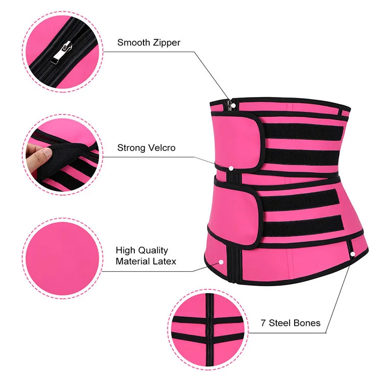 HEXIN Custom Logo Women Black Latex Waist Trainer Slimming Rubber 2 Belt Cincher Corset Slimming Body Shaper Waist Trainer